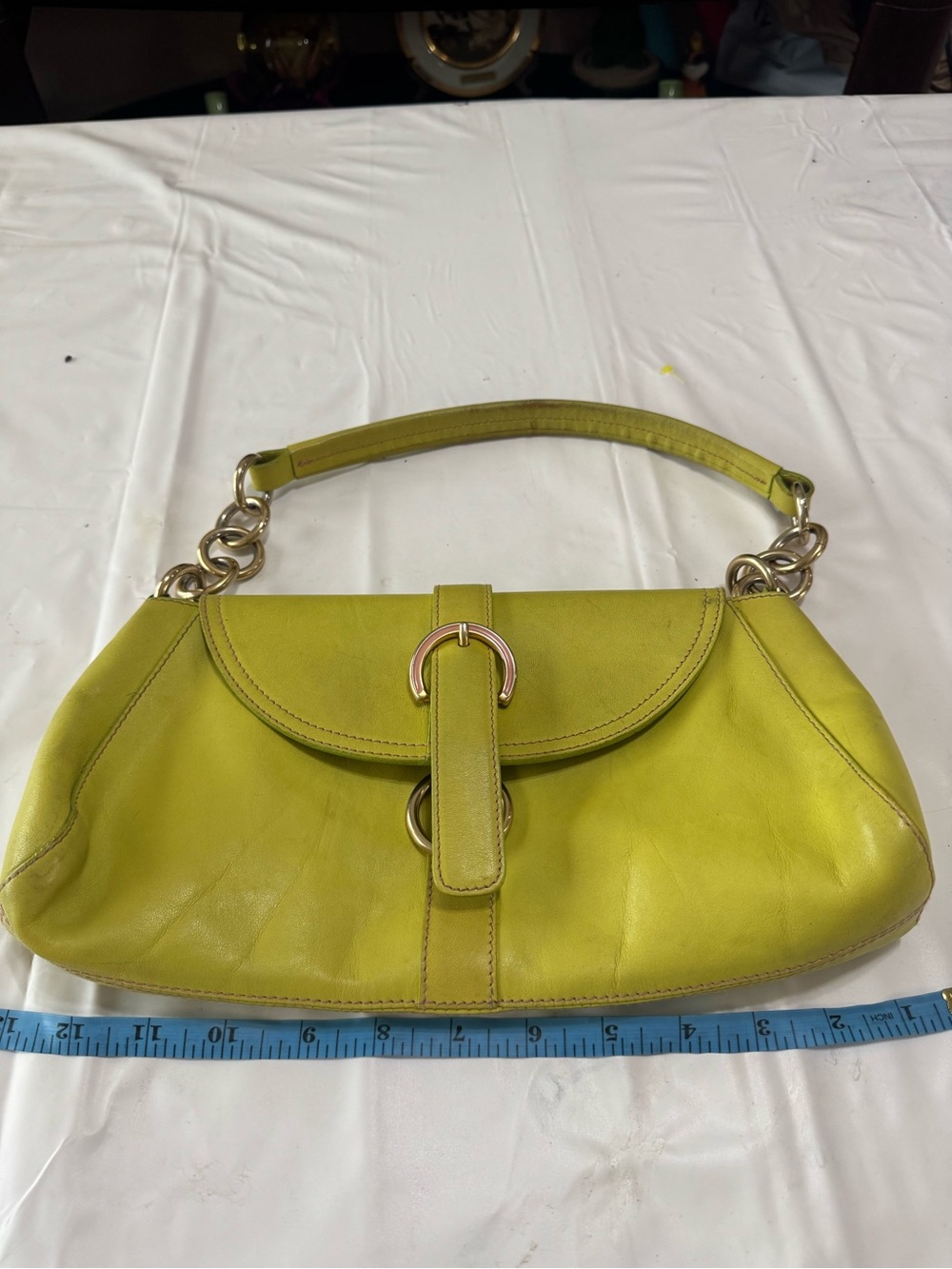 Furla Chartreuse Leather Shoulder Bag with Gold Hardware made in Italy - Picture 5 of 11